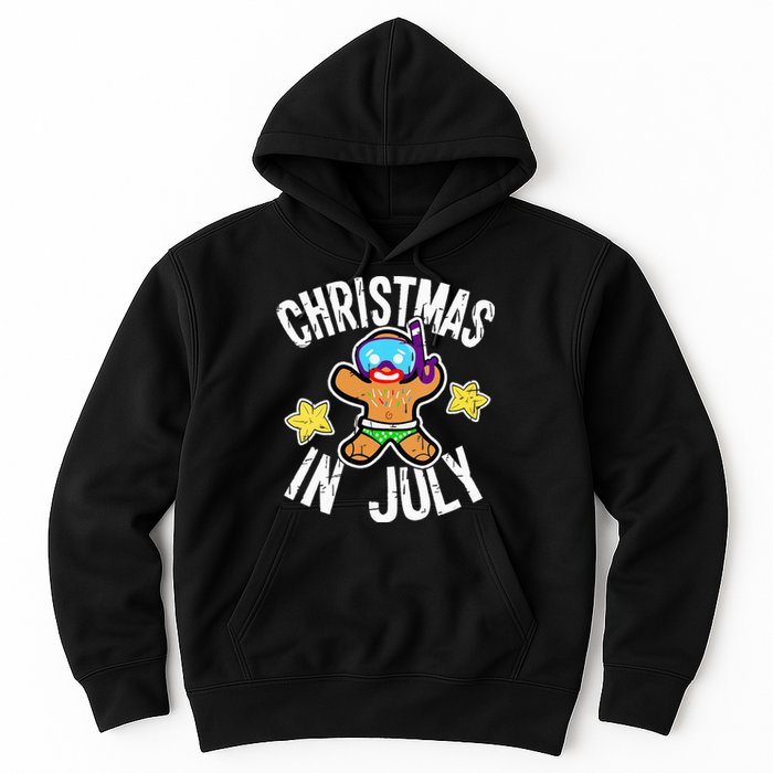 Summer Xmas Gingerbread Man Snorkel for Christmas in July Hoodie