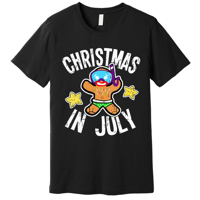 Summer Xmas Gingerbread Man Snorkel for Christmas in July Premium T-Shirt