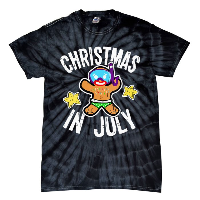 Summer Xmas Gingerbread Man Snorkel for Christmas in July Tie-Dye T-Shirt