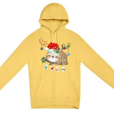 Sloths Xmas Gift Lighting Reindeer Santa Hat Sloth Christmas Meaningful Gift Premium Pullover Hoodie