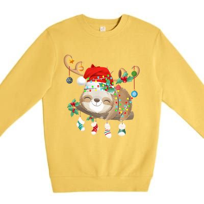 Sloths Xmas Gift Lighting Reindeer Santa Hat Sloth Christmas Meaningful Gift Premium Crewneck Sweatshirt