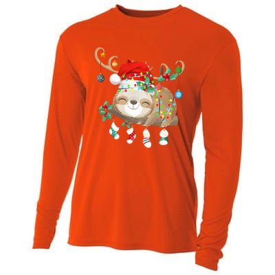 Sloths Xmas Gift Lighting Reindeer Santa Hat Sloth Christmas Meaningful Gift Cooling Performance Long Sleeve Crew