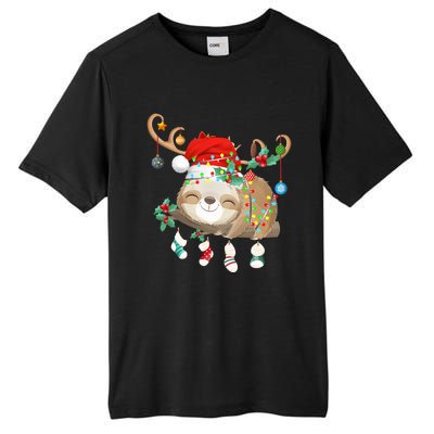 Sloths Xmas Gift Lighting Reindeer Santa Hat Sloth Christmas Meaningful Gift Tall Fusion ChromaSoft Performance T-Shirt