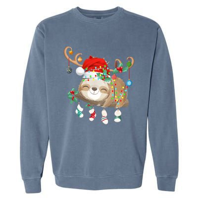 Sloths Xmas Gift Lighting Reindeer Santa Hat Sloth Christmas Meaningful Gift Garment-Dyed Sweatshirt