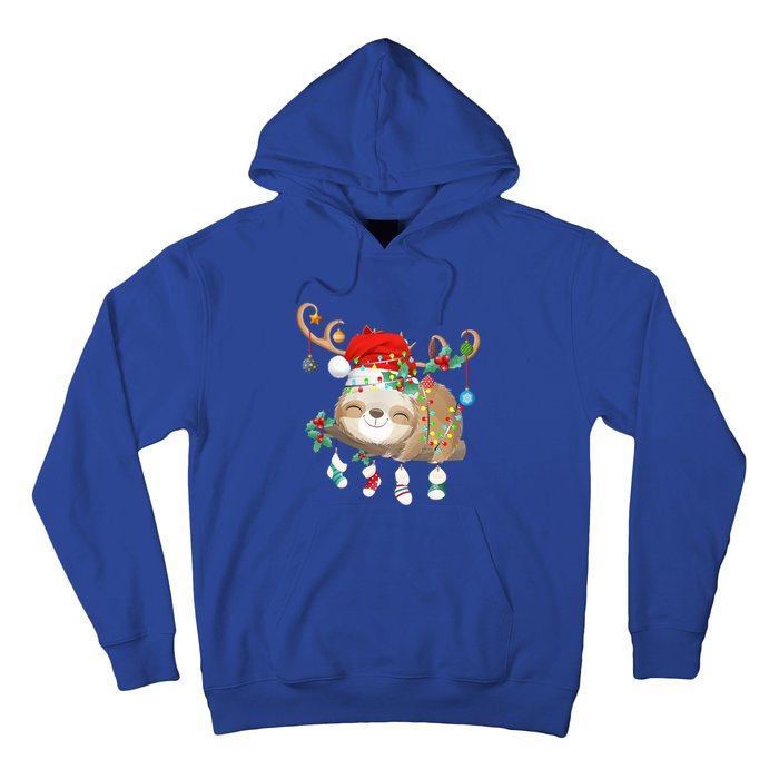 Sloths Xmas Gift Lighting Reindeer Santa Hat Sloth Christmas Meaningful Gift Hoodie