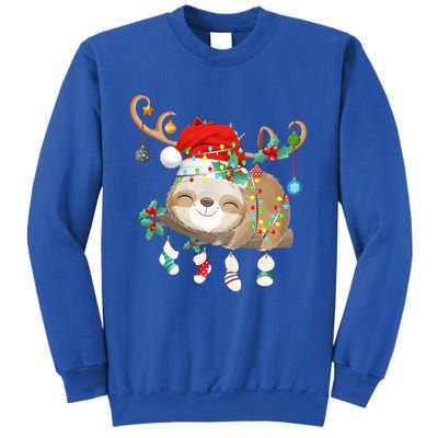 Sloths Xmas Gift Lighting Reindeer Santa Hat Sloth Christmas Meaningful Gift Sweatshirt