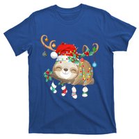 Sloths Xmas Gift Lighting Reindeer Santa Hat Sloth Christmas Meaningful Gift T-Shirt