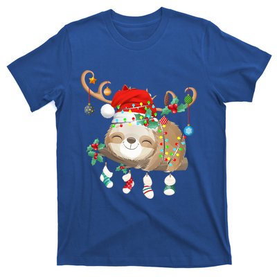 Sloths Xmas Gift Lighting Reindeer Santa Hat Sloth Christmas Meaningful Gift T-Shirt