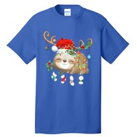 Sloths Xmas Gift Lighting Reindeer Santa Hat Sloth Christmas Meaningful Gift Tall T-Shirt