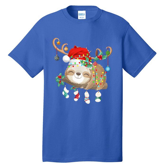 Sloths Xmas Gift Lighting Reindeer Santa Hat Sloth Christmas Meaningful Gift Tall T-Shirt