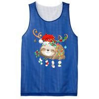 Sloths Xmas Gift Lighting Reindeer Santa Hat Sloth Christmas Meaningful Gift Mesh Reversible Basketball Jersey Tank