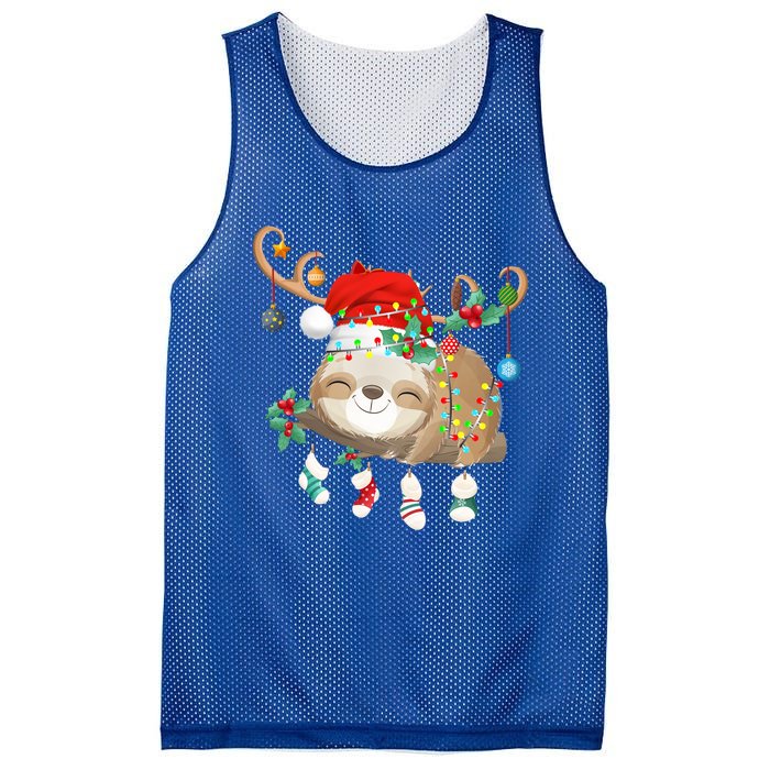 Sloths Xmas Gift Lighting Reindeer Santa Hat Sloth Christmas Meaningful Gift Mesh Reversible Basketball Jersey Tank