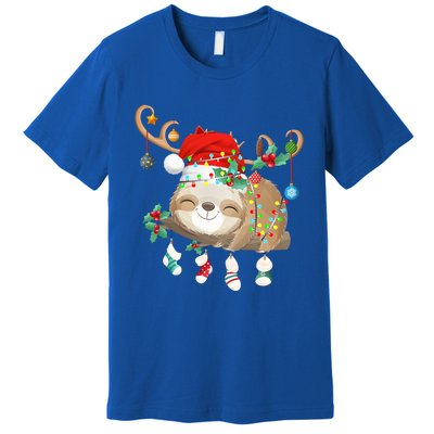 Sloths Xmas Gift Lighting Reindeer Santa Hat Sloth Christmas Meaningful Gift Premium T-Shirt