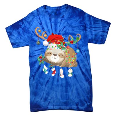 Sloths Xmas Gift Lighting Reindeer Santa Hat Sloth Christmas Meaningful Gift Tie-Dye T-Shirt