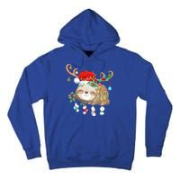 Sloths Xmas Gift Lighting Reindeer Santa Hat Sloth Christmas Meaningful Gift Tall Hoodie