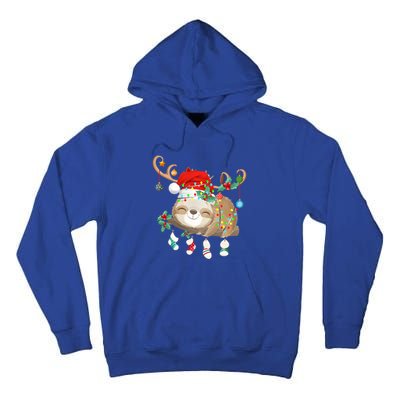 Sloths Xmas Gift Lighting Reindeer Santa Hat Sloth Christmas Meaningful Gift Tall Hoodie