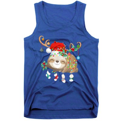 Sloths Xmas Gift Lighting Reindeer Santa Hat Sloth Christmas Meaningful Gift Tank Top