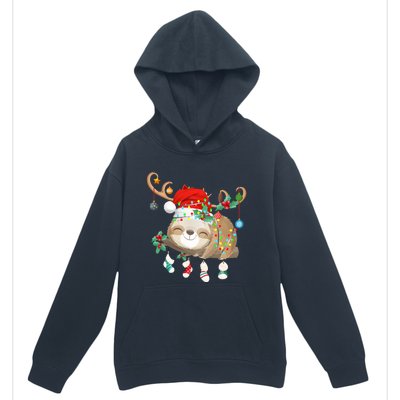 Sloths Xmas Gift Lighting Reindeer Santa Hat Sloth Christmas Meaningful Gift Urban Pullover Hoodie