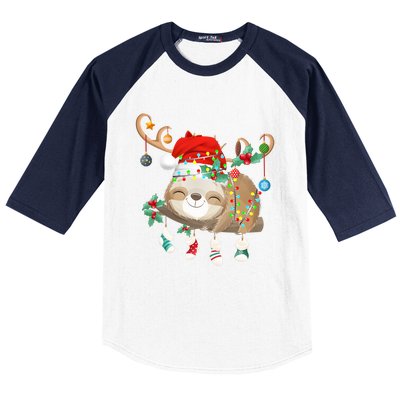 Sloths Xmas Gift Lighting Reindeer Santa Hat Sloth Christmas Meaningful Gift Baseball Sleeve Shirt