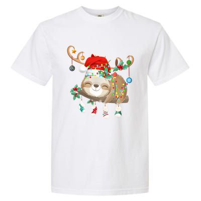 Sloths Xmas Gift Lighting Reindeer Santa Hat Sloth Christmas Meaningful Gift Garment-Dyed Heavyweight T-Shirt