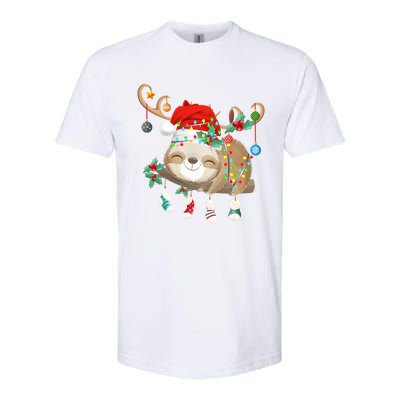 Sloths Xmas Gift Lighting Reindeer Santa Hat Sloth Christmas Meaningful Gift Softstyle CVC T-Shirt