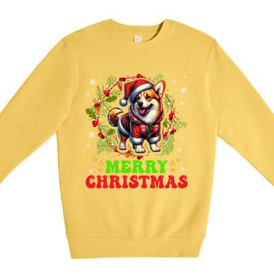 Snowflakes Xmas Gift Merry Christmas Corgi Santa Hat Lights Tree Premium Crewneck Sweatshirt