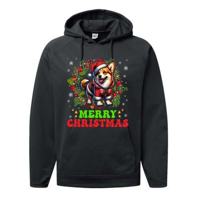 Snowflakes Xmas Gift Merry Christmas Corgi Santa Hat Lights Tree Performance Fleece Hoodie