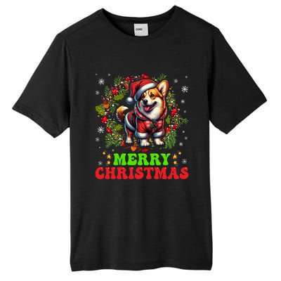 Snowflakes Xmas Gift Merry Christmas Corgi Santa Hat Lights Tree Tall Fusion ChromaSoft Performance T-Shirt