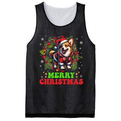 Snowflakes Xmas Gift Merry Christmas Corgi Santa Hat Lights Tree Mesh Reversible Basketball Jersey Tank