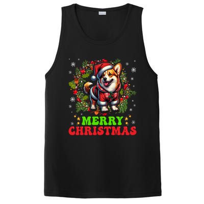 Snowflakes Xmas Gift Merry Christmas Corgi Santa Hat Lights Tree PosiCharge Competitor Tank