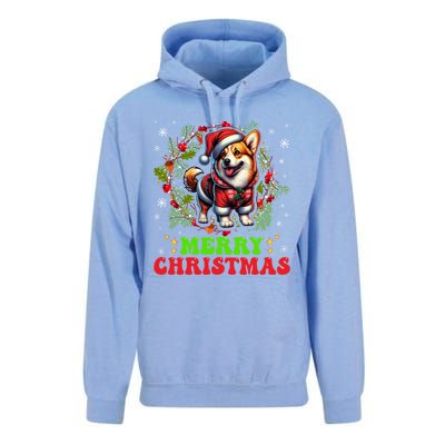 Snowflakes Xmas Gift Merry Christmas Corgi Santa Hat Lights Tree Unisex Surf Hoodie