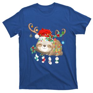 Sloths Xmas Gift Lighting Reindeer Santa Hat Sloth Christmas Meaningful Gift T-Shirt