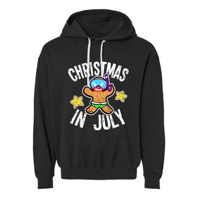 Summer Xmas Gingerbread Man Snorkel for Christmas in July Garment-Dyed Fleece Hoodie