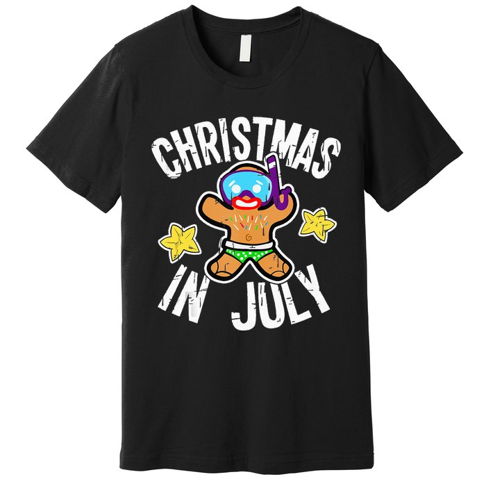 Summer Xmas Gingerbread Man Snorkel for Christmas in July Premium T-Shirt