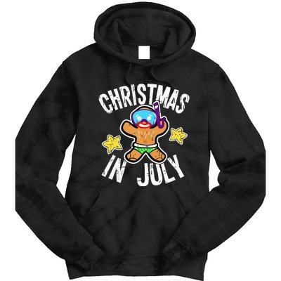 Summer Xmas Gingerbread Man Snorkel for Christmas in July Tie Dye Hoodie