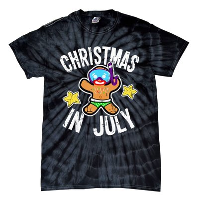 Summer Xmas Gingerbread Man Snorkel for Christmas in July Tie-Dye T-Shirt