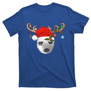 Soccer Xmas Gift Reindeer Santa Hat Soccer Ball Christmas Gift T-Shirt