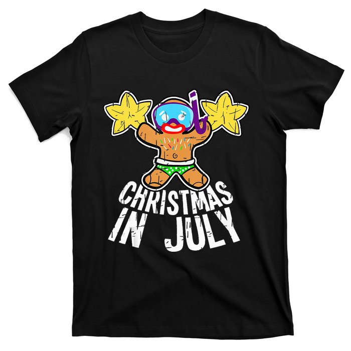 Summer Xmas July Snorkel Gingerbread Man Christmas in July T-Shirt