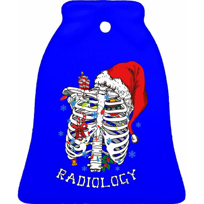 Skeleton Xmas Lights Santa Hat Christmas Radiology Rad Tech Ceramic Bell Ornament