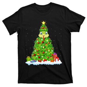 Snake Xmas Lighting Tree Funny Snake Christmas T-Shirt