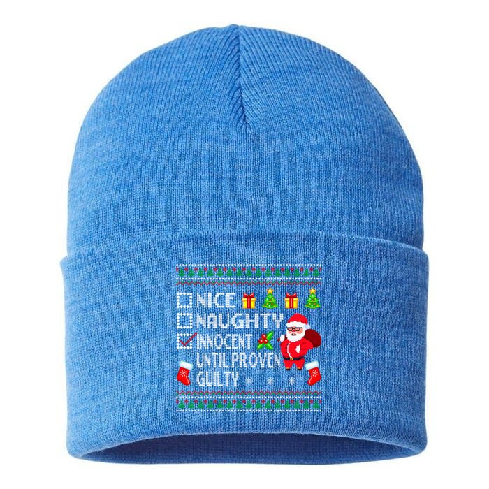 Santa Xmas List Nice Naughty Innocent Until Proven Guilty Cool Gift Sustainable Knit Beanie