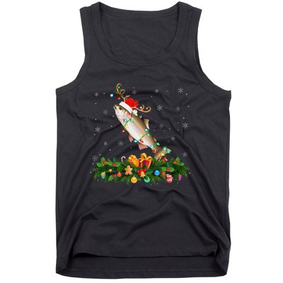 Salmon Xmas Lighting Reindeer Santa Hat Salmon Christmas Tank Top