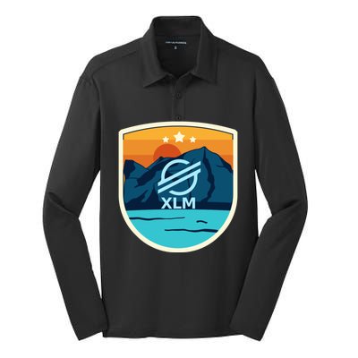 Stellar Xlm Mountain Badge Crypto Currency Sunrise Lake Gift Silk Touch Performance Long Sleeve Polo