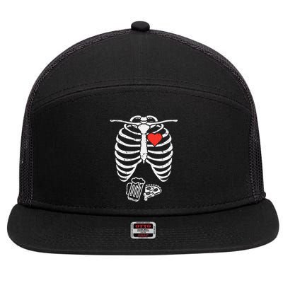 Skeleton XRay Pizza Beer Halloween Pregnancy Dad 7 Panel Mesh Trucker Snapback Hat