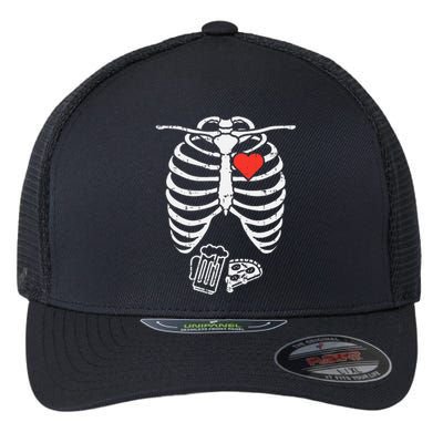 Skeleton XRay Pizza Beer Halloween Pregnancy Dad Flexfit Unipanel Trucker Cap