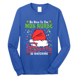 Santa Xmas Pajamas Be Nice To The Mds Nurse Christmas Gift Long Sleeve Shirt