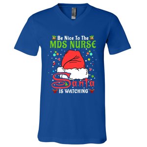 Santa Xmas Pajamas Be Nice To The Mds Nurse Christmas Gift V-Neck T-Shirt