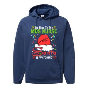 Santa Xmas Pajamas Be Nice To The Mds Nurse Christmas Gift Performance Fleece Hoodie