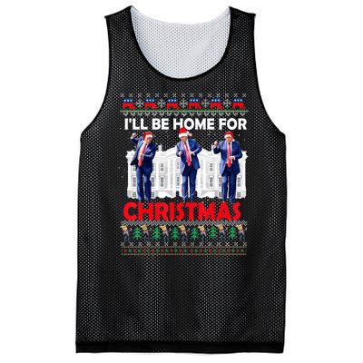 Santa Xmas Pajamas Funny Trump Ill Be Home For Christmas Gift Mesh Reversible Basketball Jersey Tank