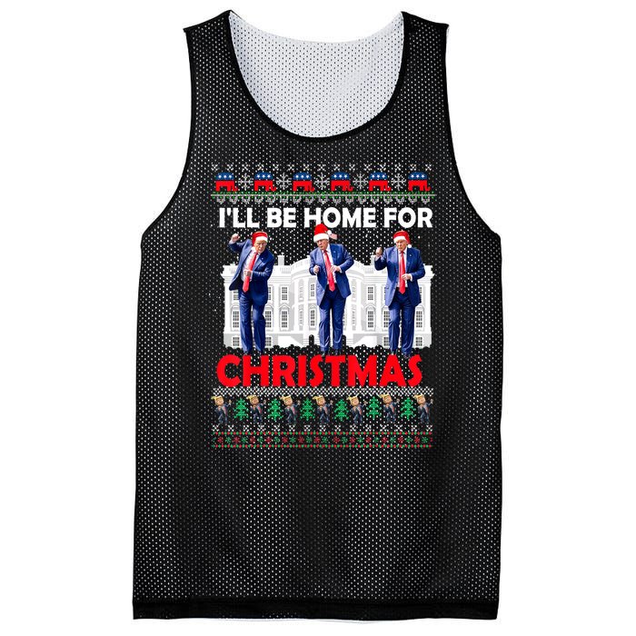 Santa Xmas Pajamas Funny Trump Ill Be Home For Christmas Gift Mesh Reversible Basketball Jersey Tank